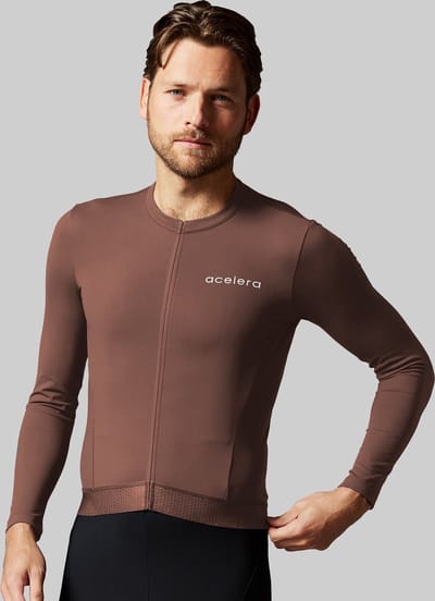 Acelera Fleece Fietsshirt Wielerjack Lange Mouwen Bruin - Thermo - Fietsjack - Wielrenjack - Fietsjas - Heren - Fietsshirt Lange Mouwen- Maat L
