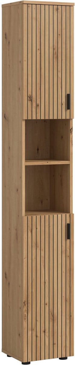 Hoge badkast in artisan eik - veel opbergruimte met 6 vakken - flexibele plaatsing - 30x192x30cm