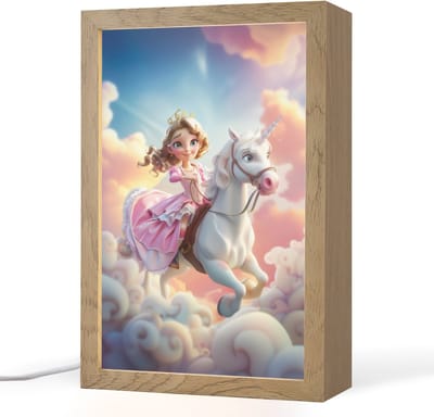 Nachtlampje 20x30 cm - Kinder lampje - Prinses - Eenhoorn - Meisje - Wolken - Tafellamp kinderkamer - Slaapkamer lamp - Bedlamp kinderen - Kinderlampje stopcontact - Wandlamp babykamer - Nachtlampjes