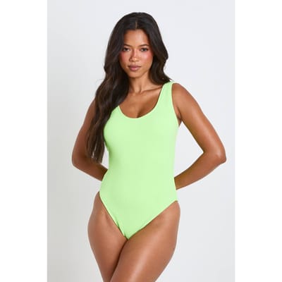 boohoo Dames Gestructureerd Badpak Met Ronde Hals | Lime | Maat: 6