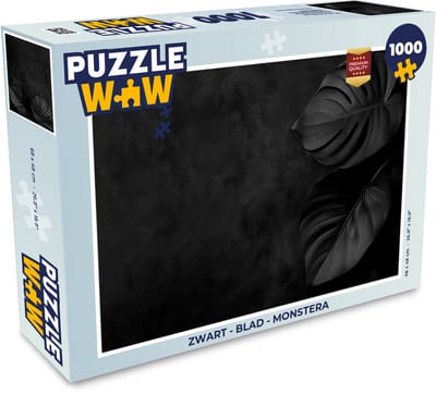 Puzzel Zwart - Blad - Monstera - Legpuzzel - Puzzel 1000 stukjes volwassenen