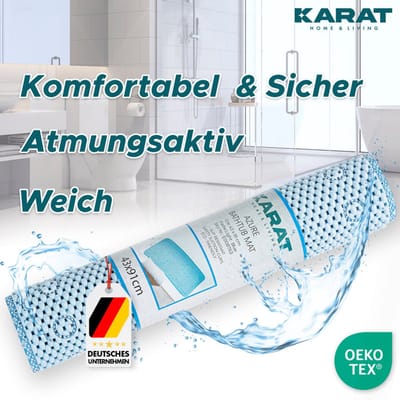 FLOORDIREKT Badmat Azure - 43 x 91 cm - Antislip Badinzet - Douchemat met Zuignappen - Blauw