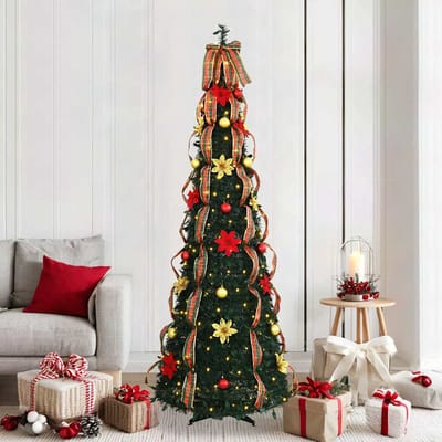 vidaXL - Kunstkerstboom - met - 200 - LED - met - standaard - Groen - 215 - cm - PVC