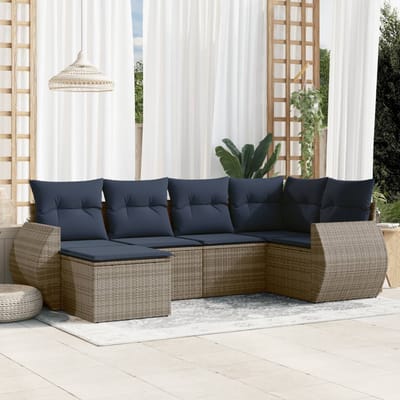 vidaXL - 6-delige - tuinbankset - met - kussens, - grijs - polyrotan