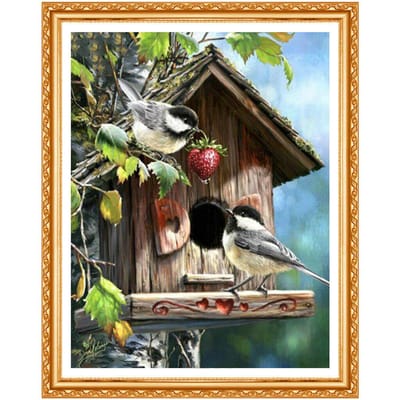 Peinture Diamant 5D DIY  Deux Oiseaux  Strass Broderie Point de Croix Décoration 20X30CM black