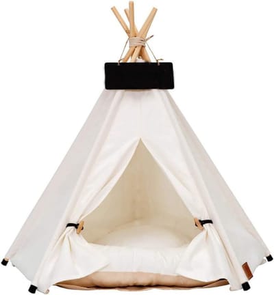 TIM® Kattentent - Huisdier tent - Dierenhuis - Kattenhol – Kattenhuis - Kattenmand - Dierentent - Katten Tipi Tent – Voor Binnen –Wit - 40cm x 40cm x 50 cm