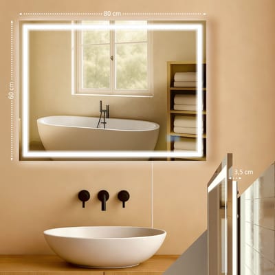 CLP Jaffrey badkamerspiegel - met verlichting dimbaar- met verwarming - wandspiegel - horizontaal en verticaal - anti-condens - helder/glas