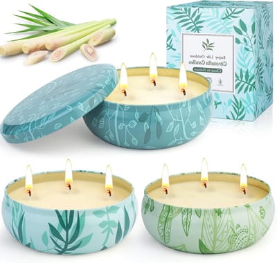 Grote Citroenkaarsen voor buiten, 100 ml, met 3 lonten, natuurlijke sojawas, perfect voor tuin, camping en terras, ideaal zomercadeau en picknickaccessoire