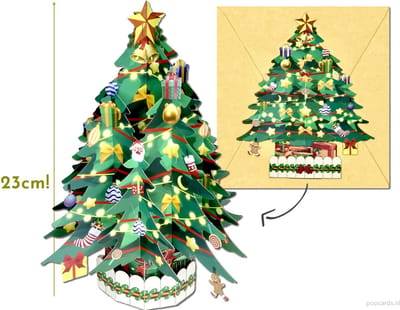 Popcards pop-up kaart – Kerstkaart Grote vrijstaande versierde Kerstboom met Cadeautjes pop-up wenskaart 3D kaart