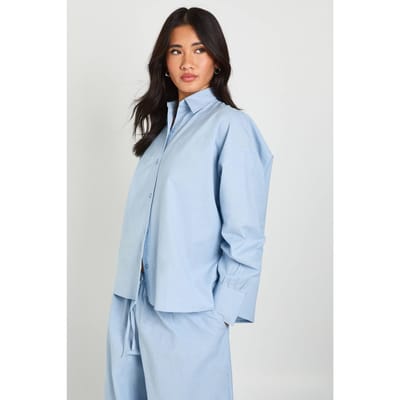 boohoo Dames Oversized Shirt Met Linnen Look | Blauw | Maat: 34