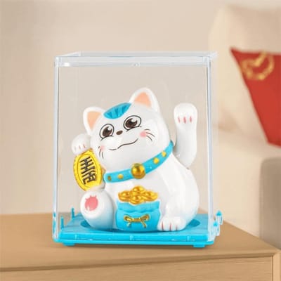 Gelukskat Licht Energie Maneki-neko Zwaaiende Hand Welkom Gelukskat Beeldjes Plastic Bureau Ornament Cadeau blauw