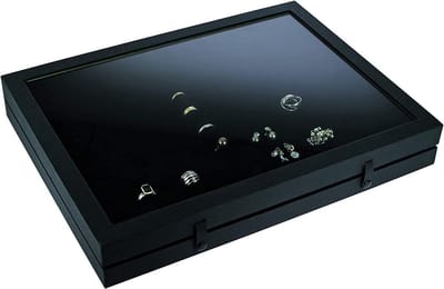 Display Koffer - Sieraden Kist - Juwelen Presenteren - Met Glazen Deksel - 40 x 30 cm - Zwart