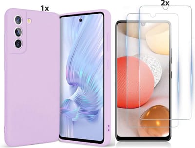 Hoesje Geschikt Voor Samsung Galaxy S21 FE Hoesje Soft Nano Silicone Backcover Gel Lavendel Paars Met 2x Glazen Screenprotector