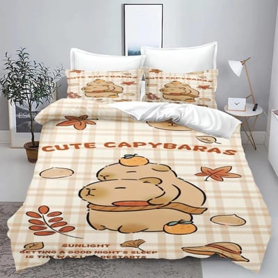 Capibara Voor Thuis Dekbedovertrek Set 3d Kinderbeddengoed 100% Polyester Bedrukt Schattig Cartoon Dekbed Geschikt Kinderen 240x220cm