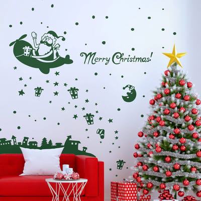 Vrolijke kerstsfeer sticker - 100x65cm - Groen - Kerststickers - Feestelijke decoraties