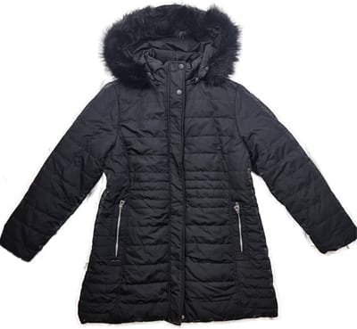 Winterjas - Maat XXL 46 - Grote zwarte bontkraag (imitatiebont) Jas dames grote maat