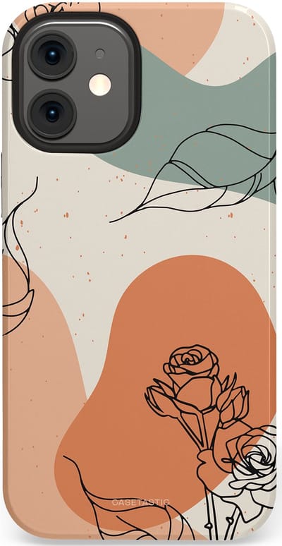 Casetastic hoesje geschikt voor Apple iPhone 12 Mini - Dubbellaagse bescherming - Lijnenspel roos - Fashion Case - Saliegroen Perzik Zand