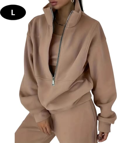 Livano Joggingpak Dames - Huispak - Volwassenen - Trainingspak - Comfortabel - Jogging Pak - Joggingsbroek - Khaki - L