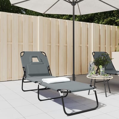vidaXL - Ligbed - inklapbaar - oxford - stof - en - gepoedercoat - staal - grijs