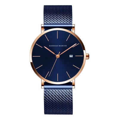 Hannah Martin Blauwe Heren Horloge | Verstelbaar | Horloges | Blauw & Rose Goudkelurig | Luxe Geschenkdoos