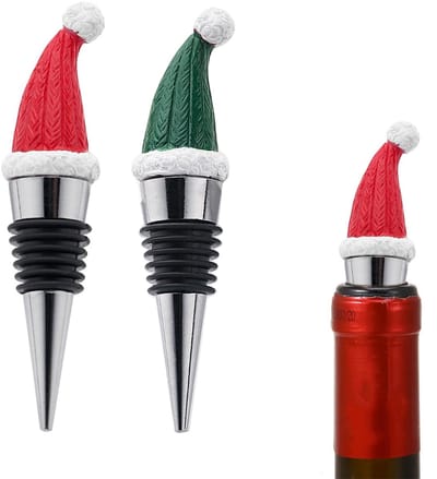 Dailygoods - Kerst wijnflesstoppen, wijnstoppers voor kerst decoratief, kerstwijn kurker stops, wijnfles sealer, set van 2 (rood+groen)