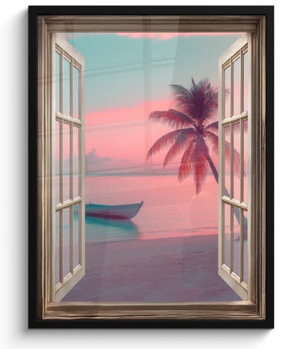 Poster in lijst - Fotolijst 50x70 cm - Posters - Doorkijk - Strand - Palmboom - Tropisch - Posterlijst zwart - Decoratie - Wanddecoratie woonkamer - Muurdecoratie slaapkamer
