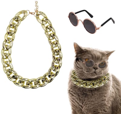 Dailygoods- Kattenzonnebril Lichtgewicht - Huisdier Kostuum - Zonnebril - Halsband/Ketting - Fotorekwisieten - Perfecte Maat 8 cm