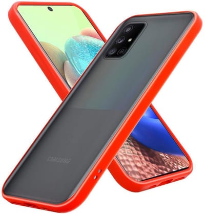 Cadorabo Hoesje geschikt voor Samsung Galaxy A71 5G in Mat Rood - Zwarte Knopen - Hybride beschermhoes met TPU siliconen Case Cover binnenkant en matte plastic achterkant