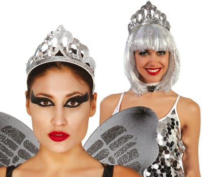 Guircia verkleed haarband/tiara kroontje - zilver - kunststof - prinses/koningin - carnaval