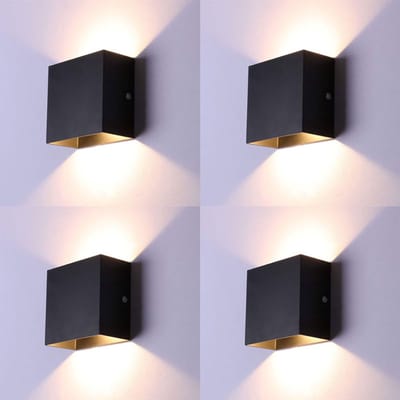 Moderne LED-Wandlamp voor Binnen - 6W - Wandlamp - Boven- en Onderverlichting - Aluminium - Geschikt voor Binnen- en Buitengebruik - Warm Wit Licht - Zwart - 4 Stucks