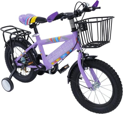 Kinderfiets - Loopfiets met wielen - Fietsen leren - Met mand en steunwielen - 14 inch - Paars