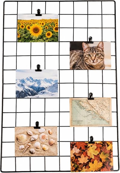 VALEVO Wandrooster voor Foto's – Fotorooster Muur – Fotowand Metaal – Wandrek Foto's – Wanddecoratie Rooster met 6 Clips – Fotorek -Zwart