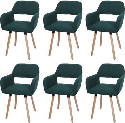 Set van 6 eetkamerstoel MCW-A50 II, stoel keukenstoel gestoffeerde stoel, hout stof/textiel koord (400g/m²) MVG ~ groen