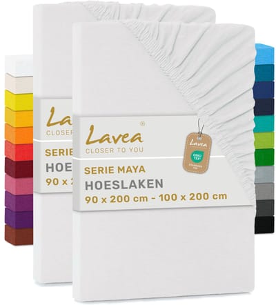 Lavea® Set van 2 Hoeslakens 90x200cm - 100x200cm – 100% Zacht en Ademend Katoen – voor Dikke Matrassen tot 20 cm – Jersey met Elastiek rondom – Wit