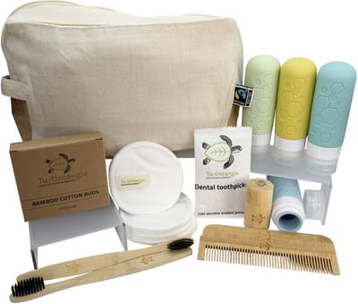 Tu-Untangle - Zero Waste Reisset - 8-delig - Bamboe & Siliconen - Ocean Blue - Milieuvriendelijk & Herbruikbaar
