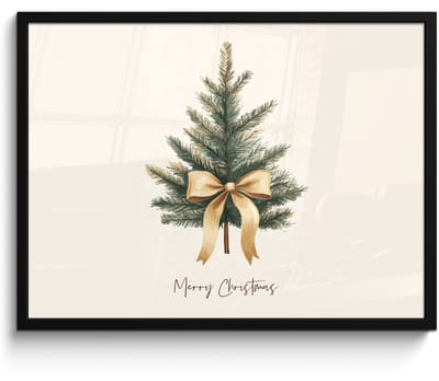 Poster in lijst - Fotolijst 70x50 cm - Posters - Kerstboom - Kerst - Merry Christmas - Beige - Posterlijst zwart - Decoratie - Wanddecoratie woonkamer - Kerstdecoratie voor binnen - Kerstversiering - Kerstmis versiering in huis - Kerstaccessoires