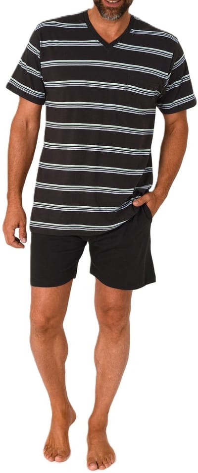 Normann herenpyjama Shorty met korte mouwen in een gestreepte look