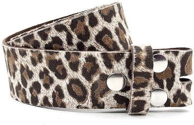 Dames riem zonder gesp zwart/beige luipaard - 4 cm breed - Leer - Riem zonder gesp - Casual - Maat 90