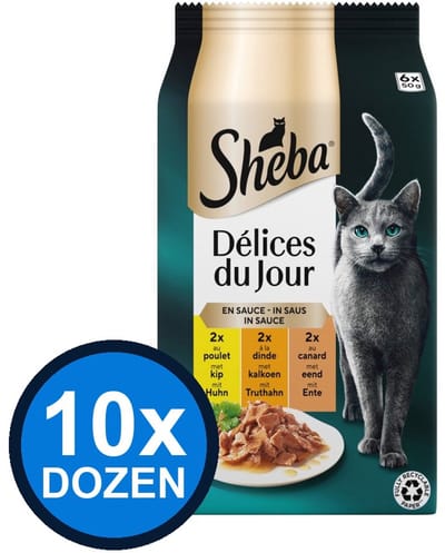 10x Sheba - Délices Du Jour Pouch Saus Gevogelte Sel Multipack (6x50g) - Kattenvoer Natvoer - 300 g