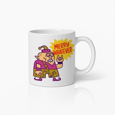 Merry Whatever Mok 330ml – Grappige Kerst Koffiebeker met Chagrijnige Elf Ontwerp – Perfect Feestdagencadeau voor Humor Fans