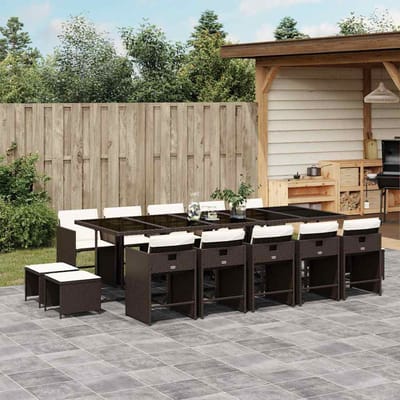 vidaXL - 15-delige - Tuinset - met - kussens - poly - rattan - bruin