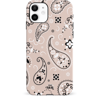 xoxo Wildhearts Paisley Dawn Nude - Double Layer - Hard case hoesje geschikt voor iPhone 11 hoesje - Print met bloemen en hartjes - Beschermhoes geschikt voor iPhone 11 case met print - beige / zwart