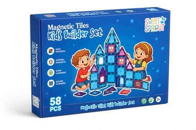 Magnetic tiles - 58 stuks - Magnetische tegels - Speelgoed - Magneet tegels - Montessori - Bouwstenen - Travel set - Constructiespeelgoed - Met 2 Magna poppetjes
