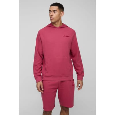 Regular Fit Wafel Men's Varsity Hoodie | Red | Size Small