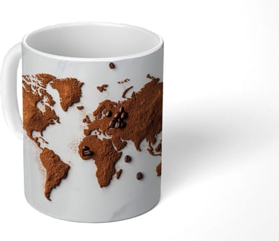 Mok - Koffiemok - Wereldkaart - Koffie - Marmer print - Mokken - 350 ML - Beker - Koffiemokken - Theemok