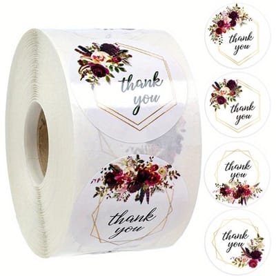 Autocollants de remerciement floraux, 4 modèles assortis, Étiquettes adhésives rondes pour scrapbooking, emballage et fermeture de papeterie A