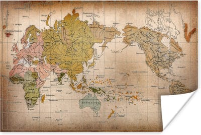 Poster - Klassieke wereldkaart de verspreiding van mensenrassen - 120x80 cm