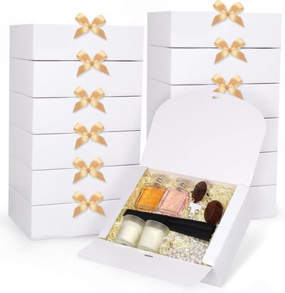 12 Witte Geschenkdozen met Deksel en Gouden Lint - Luxe Cadeauverpakking