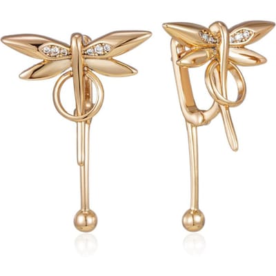 Boucles d'oreilles pendantes longues libellule brillantes mode pour femmes Couleur or rose Zircon naturel Accessoires Bijoux fins quotidiens beige