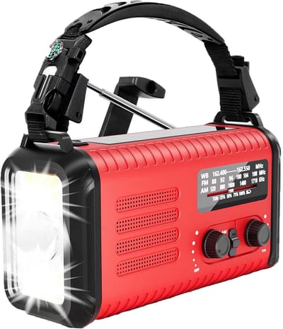 NovaWare NoodRadio Solar Opwindbaar - FM/AM - Powerbank Zonneenergie met 20.000mAh - Survival Noodpakket - Draagbare Radio op batterijen – Rood
